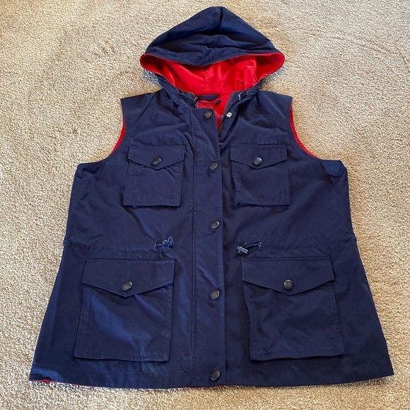 Lauren Ralph Lauren Hooded Reversible Utility Vest  Navy Red Size PL - Picture 1 of 9